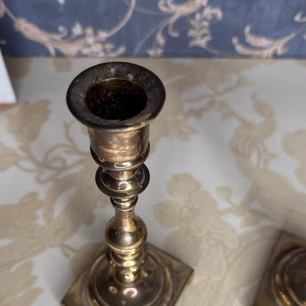 Vintage Estate Solid Brass Candlestick Holders (Pair)